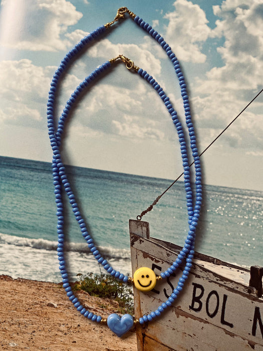 Blue smiley necklace