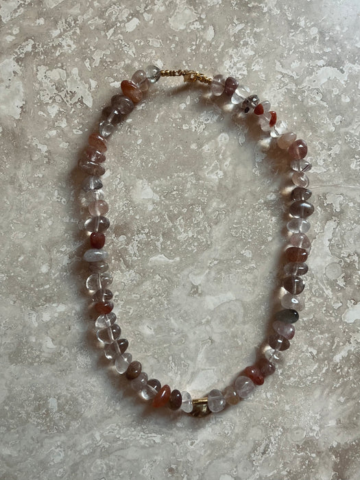 Brown natural stone necklace | Golden charm