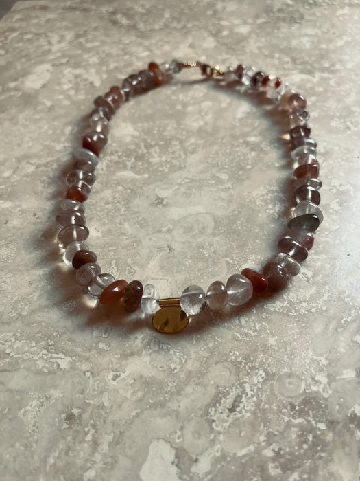 Brown natural stone necklace | Golden charm