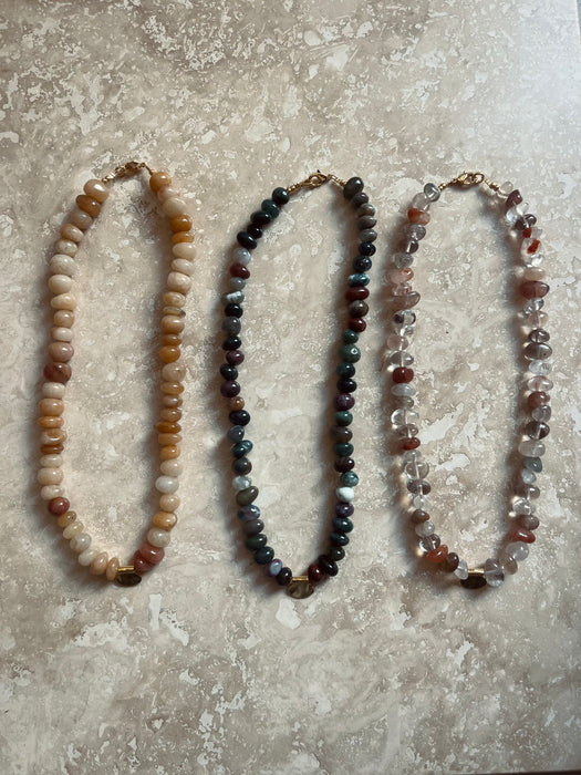 Brown natural stone necklace | Golden charm