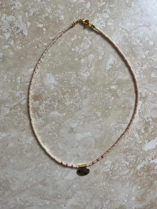 Beige mini necklace| Gold charm