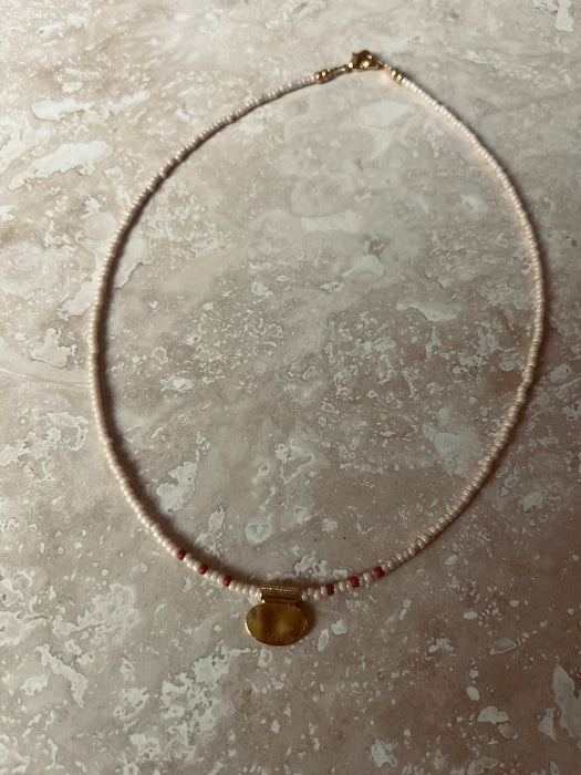 Beige mini necklace| Gold charm