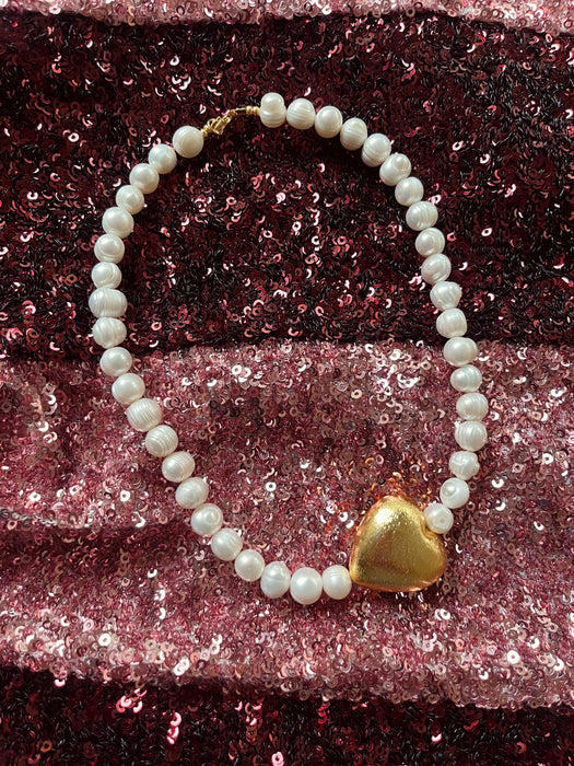 Pearl golden heart necklace