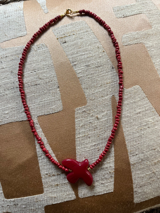 Bird necklace red